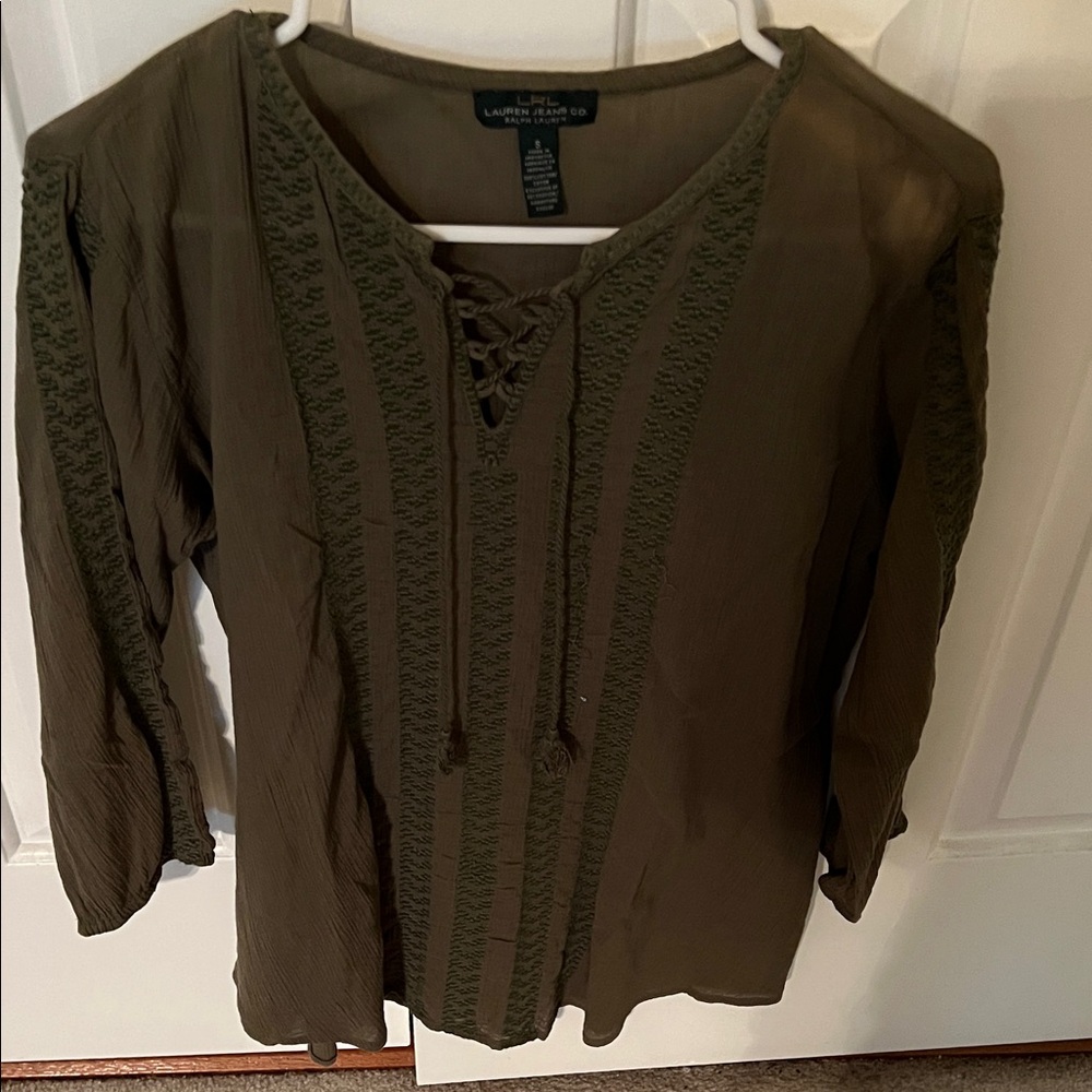 Lauren Ralph Lauren Khaki Lace-Up Blouse